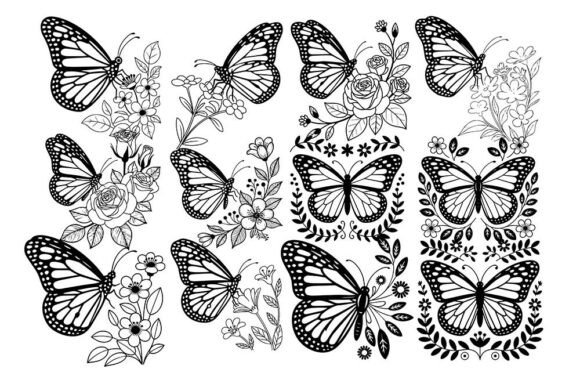 Butterfly with Flowers Vector Svg Bundle for Crafts and Graphics