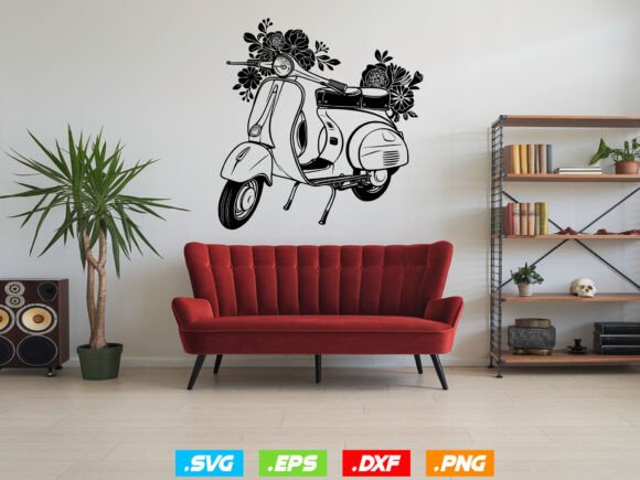 Floral Scooter SVG & Motor Bike Graphic for Crafting Projects