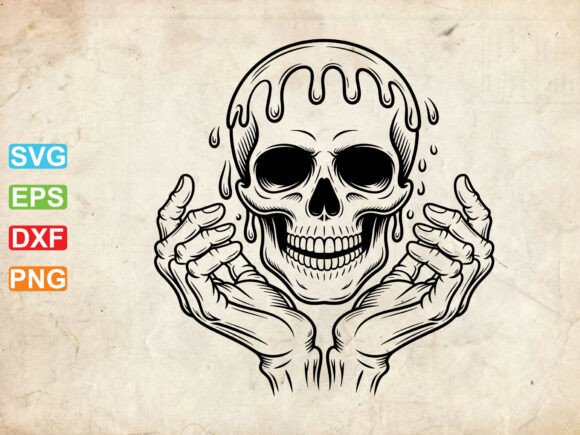 Hands Holding Melting Skull Face SVG for Creative Crafts and Website Graphics