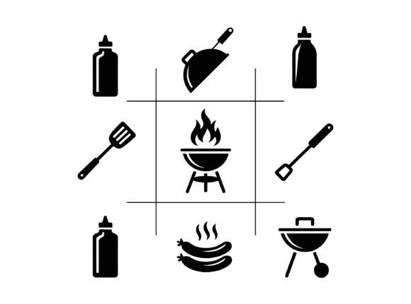 Minimal BBQ Grill Icon Bundle: A Clean Graphic Design Asset for Content Creators
