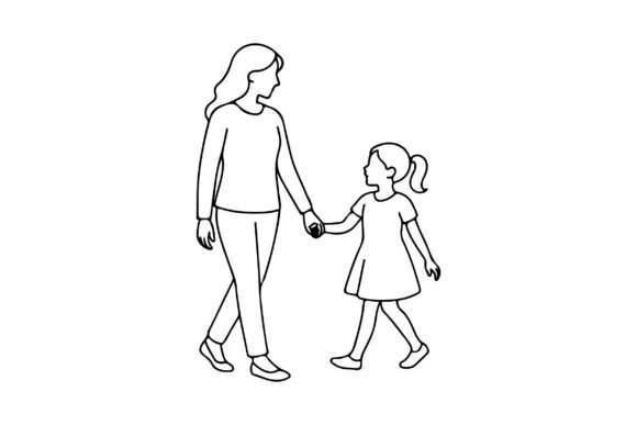 Mom and Daughter Holding Hand Clipart for Creative Design Projects