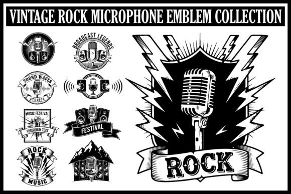 Rock Festival Microphone Vectors Icon3: A Retro Graphic for Crafts & Graphics