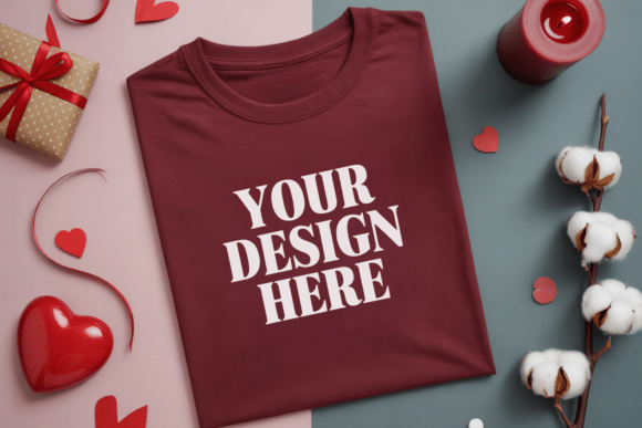 Valentine’s Day Flat Lay Shirt Mockup 19 for Crafters & Handmade Businesses