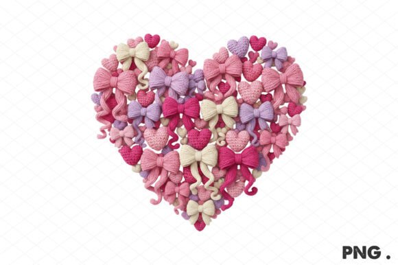 Yarn Crochet Heart Coquette Bow PNG for Graphics and Freebies
